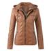 Women s down Winter Coat Suit Women s Belt Motorcycle Stand Zip Tops Slim Jacket Coat Collar Leather Women s Coat Winter Business Clothes for Women Battery Heated Vest Youth