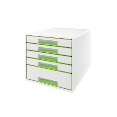 LEITZ Schubladenbox WOW Cube 5 geschlossene Schubladen, 1 hohe, 4 flache, weiß/grün, mit Auszugstopp, Schubladeneinsatz
