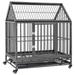 Anself Dog Cage with Wheels Roof and Pull Out Tray Steel Dog Crate Cage Kennel Pet Playpen for Indoor Outdoor 36.2 x 24.4 x 41.7 Inches (W x D x H)