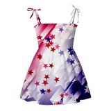 Kids Baby Girls Dress Beach Dresses Casual Sleeveless American Flag Princess Sundress Summer Dress