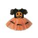 Licupiee Infant Toddler Baby Girls Halloween Outfit Pumpkin Bat Print Tulle Tutu Dress Short Sleeve Party Princess Dress