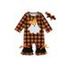 TheFound Newborn Baby Girl Halloween Outfits Ghost Romper Long Sleeve Ruffle Plaids Jumpsuit with Headband Set