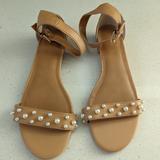 J. Crew Shoes | J Crew Factory Sandals With Ankle Strap And Pearl Details Size 7.5 | Color: Tan/White | Size: 7.5