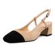 EDEFS Women Chunky Heels Court Shoes Slingback Ankle Buckle Square Toe Block Low Heel Court Shoes for Wedding Office Party Black-Beige UK8