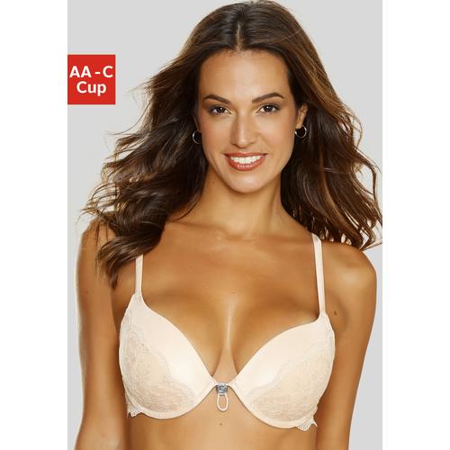 Push-up-BH LASCANA Gr. 85, Cup B, braun (toffee) Damen BHs BH Hochzeitsdessous Hochzeitswäsche Push-up-BH Spitzenwäsche Bügel-BH Schalen-BH Spitzen-BH Dirndl-BH Trachtenwäsche mit verstellbarer vorderer Mitte, Dessous