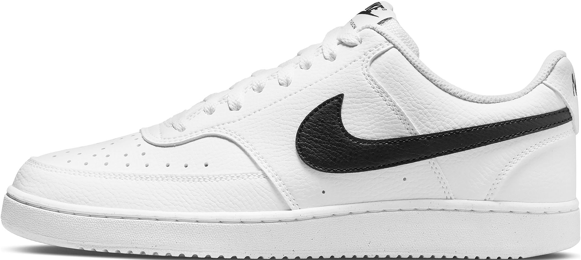 Sneaker NIKE SPORTSWEAR "COURT VISION LOW NEXT NATURE", Gr. 42,5, schwarz-weiß (weiß, schwarz, weiß, synthetik, textil), Leder, Synthetik, Textil, Schuhe, inspiriert vom Design des Nike Air Force, Topseller