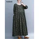 Robes à imprimé floral vintage pour femmes manches longues col rond coton robe éducative