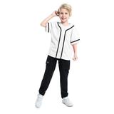 Toptie Boys Baseball Jersey Kids Button Down Jersey T Shirt Softball-white black-10T