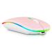 2.4GHz & Bluetooth Mouse Rechargeable Wireless Mouse for vivo Y70s Bluetooth Wireless Mouse for Laptop / PC / Mac / Computer / Tablet / Android RGB LED Baby Pink