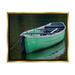 Stupell Industries Green Rowboat Canoe Floating Lake Dock Photography Photograph Metallic Gold Floating Framed Canvas Print Wall Art Design by Daphne Polselli