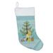 The Holiday Aisle® French Curly Canary Merry Christmas Stocking Polyester in Blue/Green/White | 18 H x 13.5 W in | Wayfair