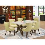 Red Barrel Studio® 6 - Person Acacia Solid Wood Dining Set Wood/Upholstered in White | 30 H x 36 W x 60 D in | Wayfair