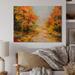 Millwood Pines Path In Autumn Forest - Traditional Wood Wall Art Panels - Natural Pine Wood Metal in Blue/Brown/Green | 16 H x 32 W x 1 D in | Wayfair