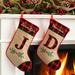 The Holiday Aisle® Christmas Plaid Personalized Burlap Stocking Cotton/Burlap/Jute in Black/Brown/Red | 10 H x 16 W in | Wayfair