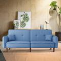 Latitude Run® Twin 75.01" Wide Cushion Back Convertible Sofa w/ Storage Wood/Polyester in Blue/Brown | 30.01 H x 75.01 W x 31.01 D in | Wayfair