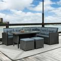 SYNGAR Patio Furniture Set 6 Pieces Outdoor Furniture Patio Conversation Sets with Coffee Table and Sectional Sofa Patio Dining Set with Table & Soft Cushions for Poolside Backyard Brown LJ3677