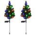 2PCs Garden Lights Christmas Tree Outdoor Decorations Small LED Solar Path Lights Multi-Color Flickering Stake Yard Lights for Patio Courtyard Lawn Xmas Ornaments