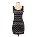 Soprano Casual Dress - Bodycon Scoop Neck Sleeveless: Black Chevron/Herringbone Dresses - Women's Size Small