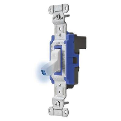 HUBBELL WIRING DEVICE-KELLEMS SNAP1203ILW Illuminated Wall Switch,3-Way,15A,Wht