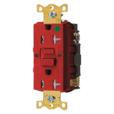 HUBBELL WIRING DEVICE-KELLEMS GFRTW83R GFCI Receptacle, 20A, 125VAC, 5-20R, Red