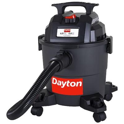 DAYTON 61HV78 Portable Wet/Dry Vacuum, 4 gal Tank, Plastic, 1 1/4 in Vacuum