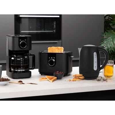 Design Edelstahl Frühstücksset in Schwarz Kaffeemaschine, Wasserkocher & Toaster