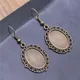 Boucles d'oreilles pendantes vintage en bronze antique pour femme pendentif cabochon camée réglage