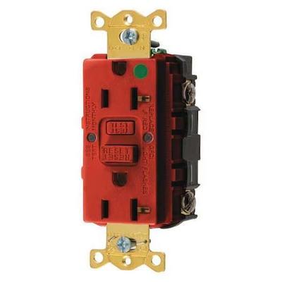 HUBBELL WIRING DEVICE-KELLEMS GFR83R GFCI Receptacle, 20A, 125VAC, 5-20R, Red