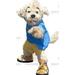 BIGGYMONKEYâ„¢ Mascot Costume of Tan Dog in Yellow and Blue Outfit