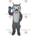 Gray and white husky mascot dog costume with blue eyes