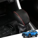 Xinrsheag Genuine Leather Automatic at Gear Shift Knob Cover Protector Trim The car Interior Accessories(Black with Red Stitches) for Toyota RAV4(2019 2020 2021 2022) RAV4 Prime 2021 2022