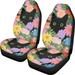 Xoenoiee 2 Piece Car Seat Cover Front Seats Only Black Cat Flowers Print Auto Seat Covers Universal Fit Car Front Seat Protector for Car Truck SUV or Van