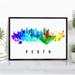 Pera Print Perth Skyline Australia Poster Perth Cityscape Painting Perth Australia Poster Cityscape and Landmark Print Home Wall Art Office Wall Decor - 5x7 Inches