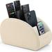 Vlando Remote Control Holder PU Leather TV Remote Caddy Desktop Organizer Makeup Brush Holders Storage Organizer with 5 Compartments Beige