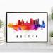 Pera Print Boston Skyline Massachusetts Poster Boston Cityscape Painting Unframed Poster Boston Massachusetts Poster Home Office Wall Decor - 16x24 Inches