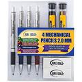 June Gold 4 Premium 2.0 mm 2B Mechanical Pencils 36 Uniquely Colored Lead Refills 36 2B Lead Refills 2 Smudge Resistant Erasers Built in Sharpeners & Soft Non-Slip Grip on Each Pencil