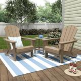 Polytrends Laguna All Weather Poly Outdoor Patio Adirondack Chair Set - with Square Side Table (3-Piece) Weathered Wood