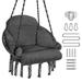 Hammock Chair Hanging Swing with Macrame and Cushion Max 250 Lbs Gray Hanging Cotton Rope Chair for Indoor Outdoor Bedroom Patio Yard Deck Garden and Porch