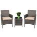 Ella 3 Piece Porch Rattan Furniture Set - 2 Comfortable & Sturdy Chairs With a Modern Squire Tea Table - Beige