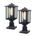 SET OF 2 One-Light Black Outdoor Post Light Fixture Post Lantern Exterior Street Light for Patio with 3-Inch Pier Mount Base Black Finish with Ribbed Glass