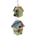 2 Pieces Country Cottages Wood Hanging Bird House Bird Feeder Garden Decor