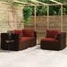 Anself 3 Piece Patio Lounge Set with Cushions Brown Poly Rattan 3 Corner Sofas Outdoor Conversation Set Steel Frame for Garden Lawn Courtyard Balcony