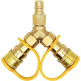 Propane gas diverter Low pressure Y type propane hose connector Water and oil gas Y type valve connector quick connect garden hose fittings (gold) (1pcs)