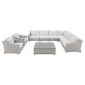 Lounge Sectional Sofa Chair Table Set Rattan Wicker Light Grey Gray White Modern Contemporary Urban Design Outdoor Patio Balcony Cafe Bistro Garden Furniture Hotel Hospitality