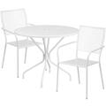 Flash Furniture Oia Commercial Grade 35.25 Round White Indoor-Outdoor Steel Patio Table Set with 2 Square Back Chairs