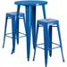 Flash Furniture Commercial Grade 24 Round Blue Metal Indoor-Outdoor Bar Table Set with 2 Square Seat Backless Stools