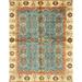 Ahgly Company Machine Washable Indoor Rectangle Abstract Ginger Brown Green Area Rugs 5 x 8