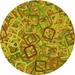 Ahgly Company Machine Washable Indoor Round Transitional Golden Brown Yellow Area Rugs 3 Round