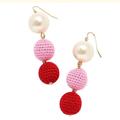 J. Crew Jewelry | J Crew Crochet Bead & Faux Pearl Dangle Earrings Nwt | Color: Pink/White | Size: Os