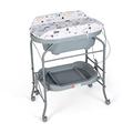 GYMAX Folding Baby Changing Table with Bathtub, Portable Newborn Bath Table and Dresser Unit with PVC Pad, Storage Tray and Wheels, Infant Diaper Changing Station (Grey)